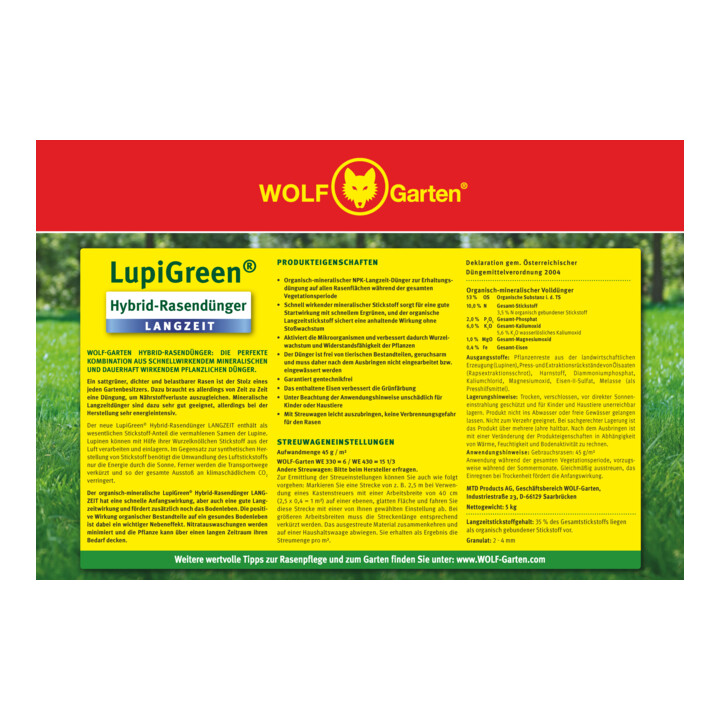 WOLF-Garten Engrais gazon longue durée Lupigreen Hybrid pour 110 m²