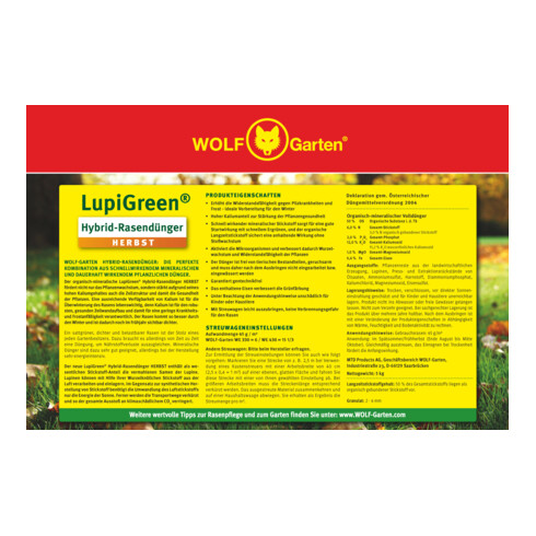 WOLF-Garten Herbst-Rasendünger Lupigreen Hybrid P 002 für 220 m²