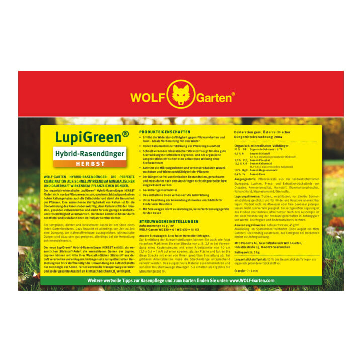 WOLF-Garten Herbst-Rasendünger Lupigreen Hybrid P 002 für 220 m²