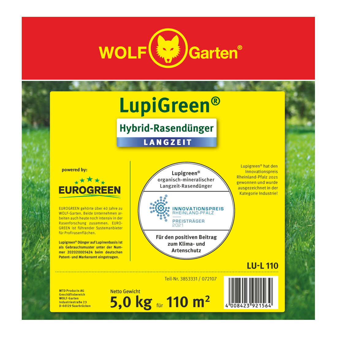 WOLF-Garten Rasendünger Langzeit Lupigreen Hybrid für 110 m²