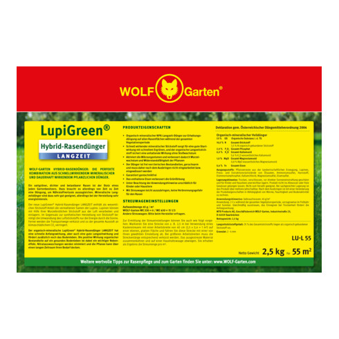 WOLF-Garten Rasendünger Langzeit Lupigreen Hybrid für 55 m²