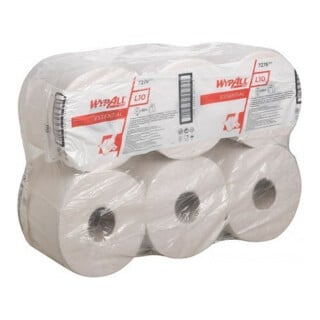 WypAll L10 Essential Wischtücher, 6 Rollen à 300 m Länge, weißes, 1-lagiges Wischtuch