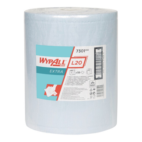 WypAll L20 Reinigungs- + Wartungspapier, 1 blaue Wischrolle x 500 Papierwischer