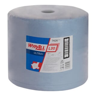 WypAll Papierwischtücher für industrielle Reinigungsaufgaben L30, Jumborolle, 1 Rolle x 670 Wischtücher, 3-lagig, blau