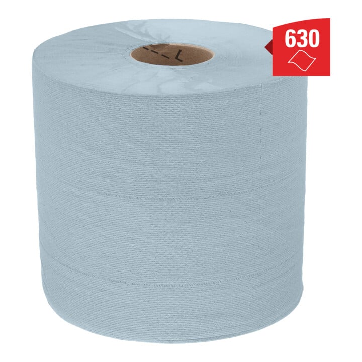 WypAll Papierwischtücher für Lebensmittel & Hygiene, 6 Rollen x 630 Wischtücher, 1-lagig, blau