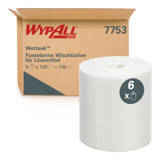 WYPALL Wettask™ Lingettes de nettoyage peu pelucheuses solvantées, blanches 120 pièces