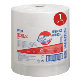 WypAll X80 Tücher, 1 Großrolle Wischtücher x 475 weiße saugfähige Tücher