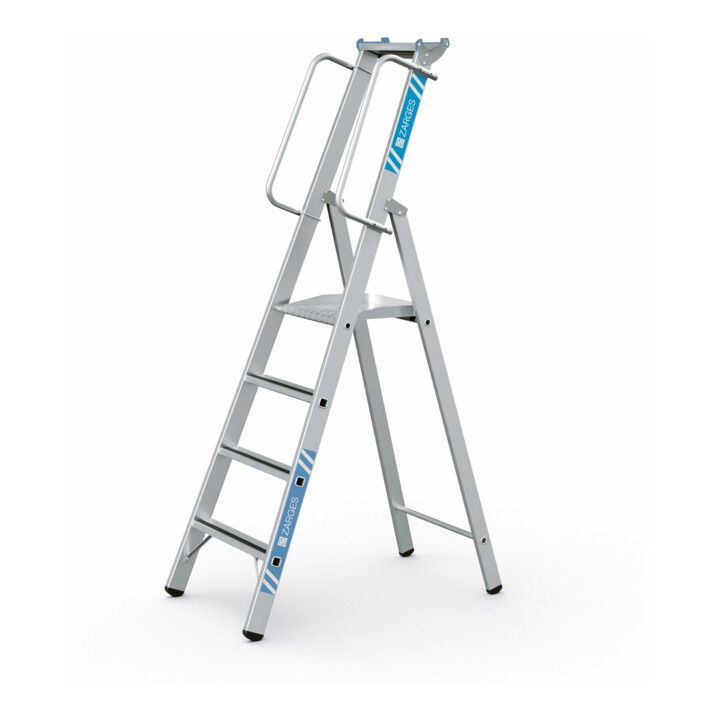 Set Stehleiter mit Sicherheitsplattform, Leiterlänge 2040 mm + Eimerhaken verz. f.Sprossenleitern