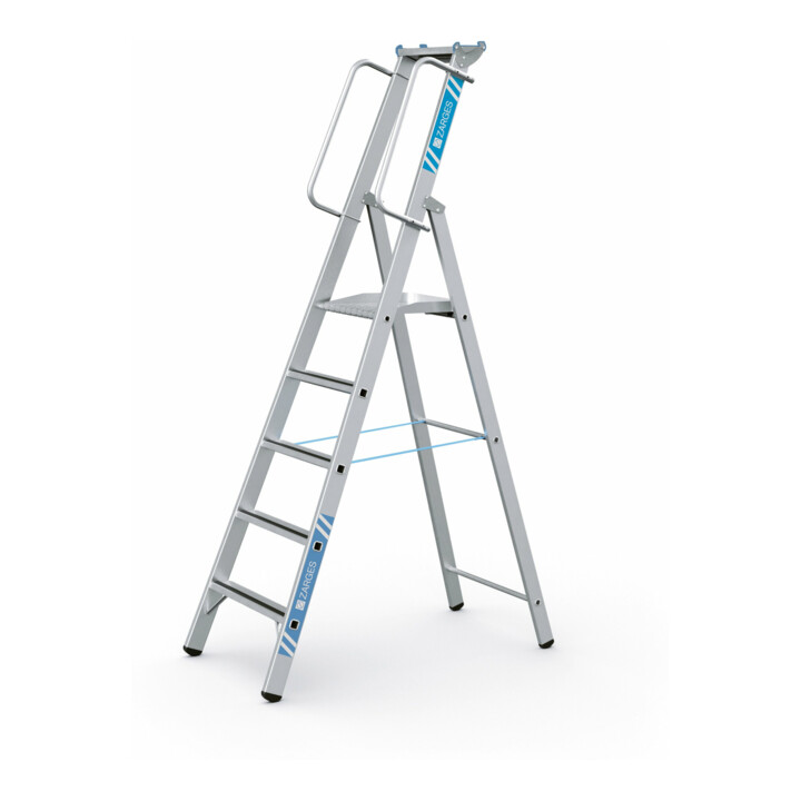 Set Stehleiter mit Sicherheitsplattform, Leiterlänge 2320 mm + Eimerhaken verz. f.Sprossenleitern