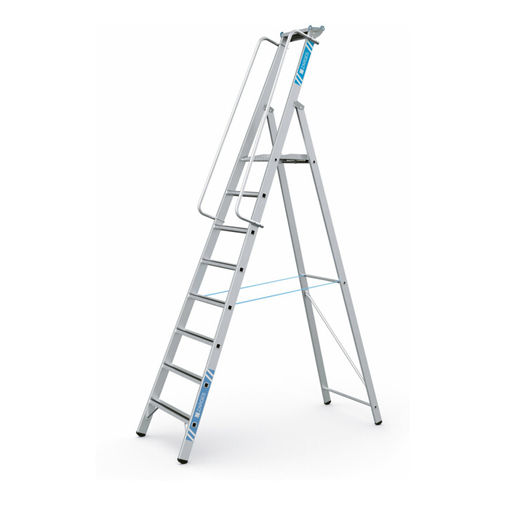 Set Stehleiter mit Sicherheitsplattform Leiterlänge 3160 mm + Eimerhaken verz. f.Sprossenleitern