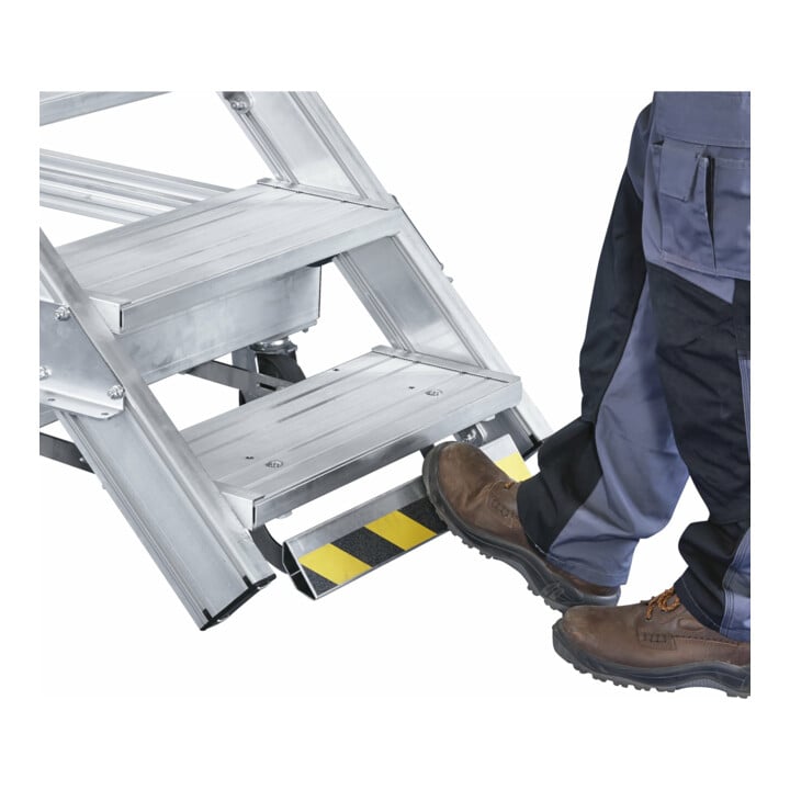 ZARGES Plattformtreppe Ergo Stop 45° 14 Stufen, 1000 mm breit, Höhe 3.22 m