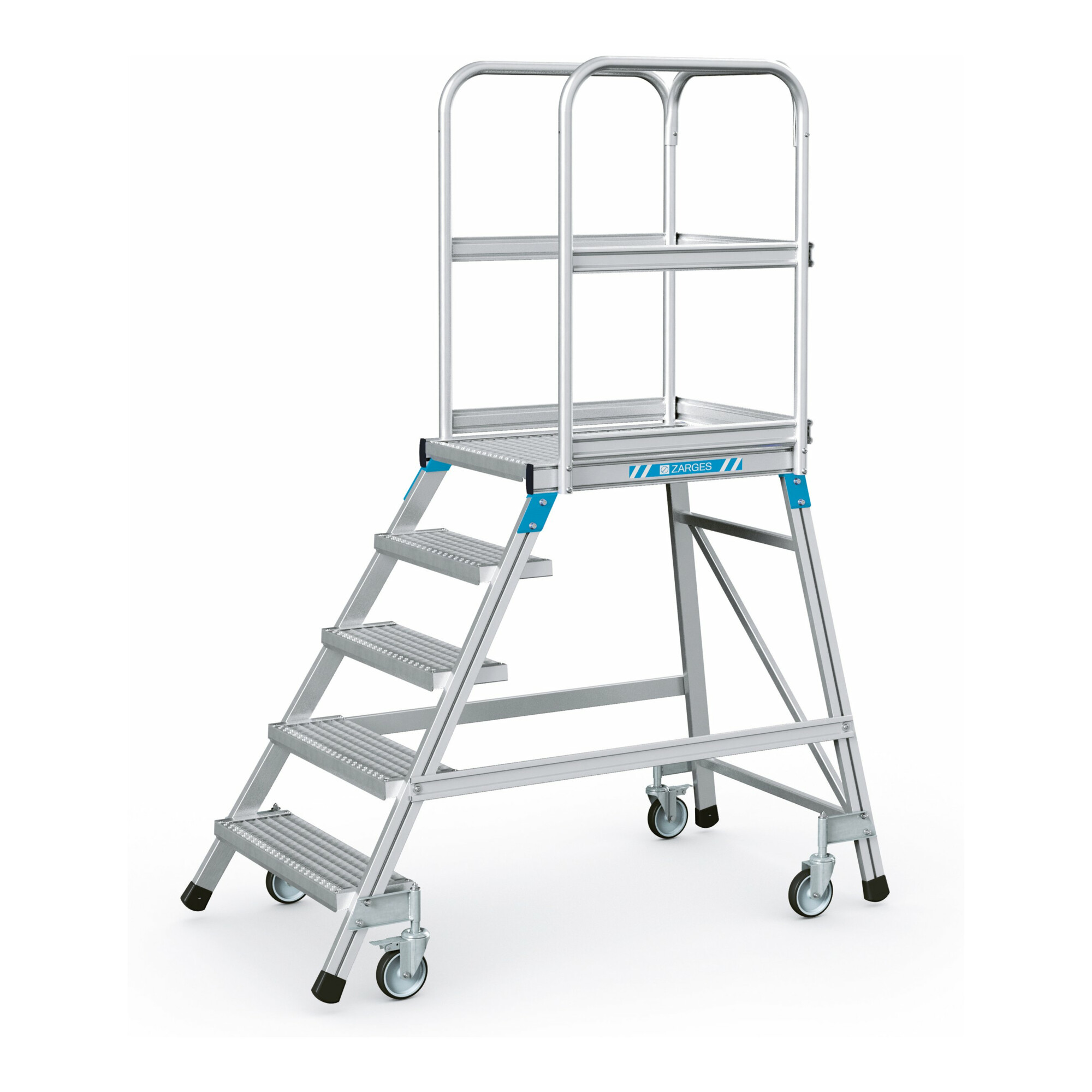 ZARGES Podesttreppe einseitig 5 Stufen/Gitter