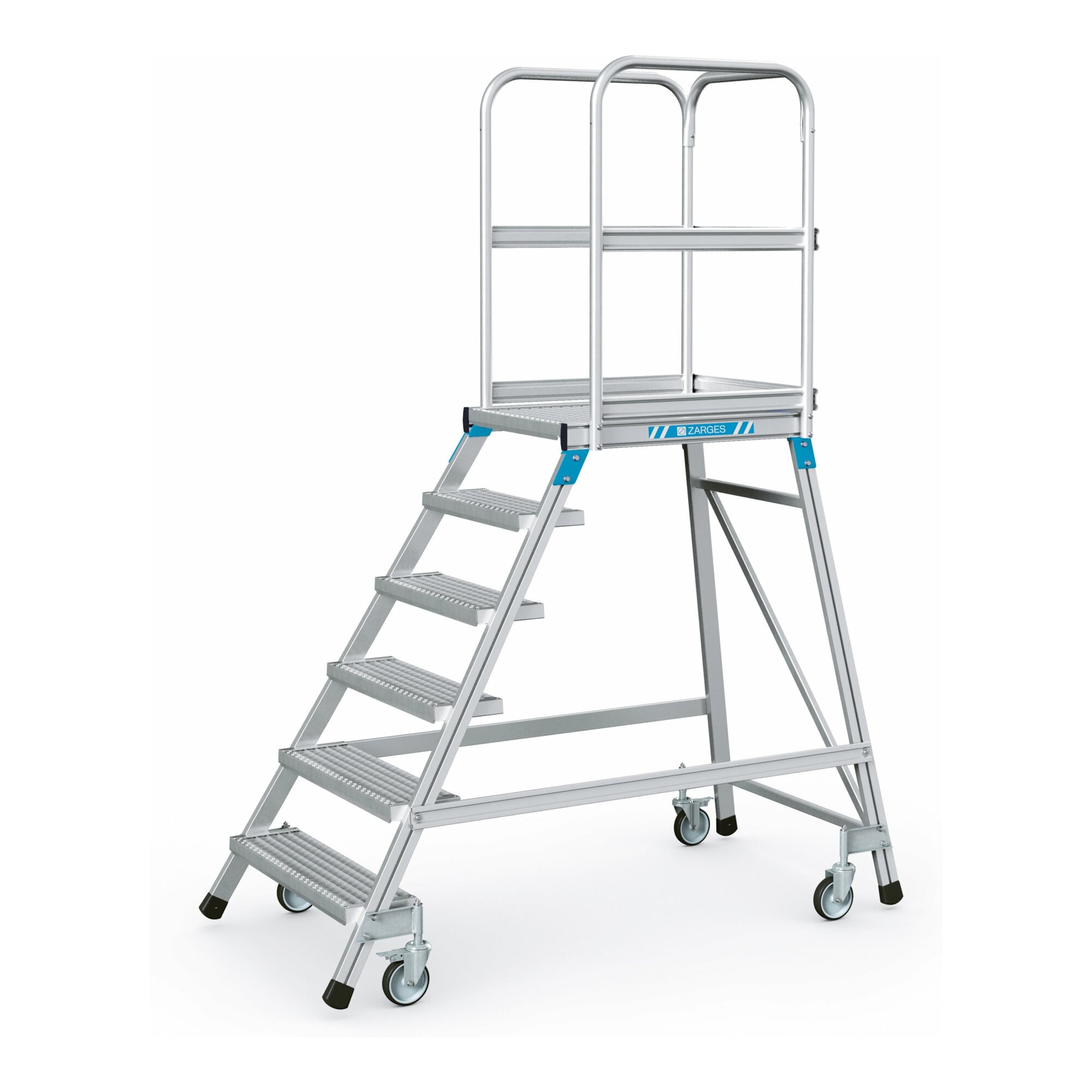 ZARGES Podesttreppe einseitig 6 Stufen/Gitter