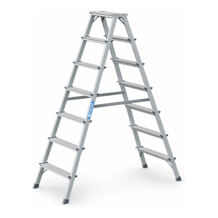 Set Stufenstehleiter 2x7 Stufen Alu.elox.Gesamt-H.1660mm + Werkzeugtasche für Akkuschrauber