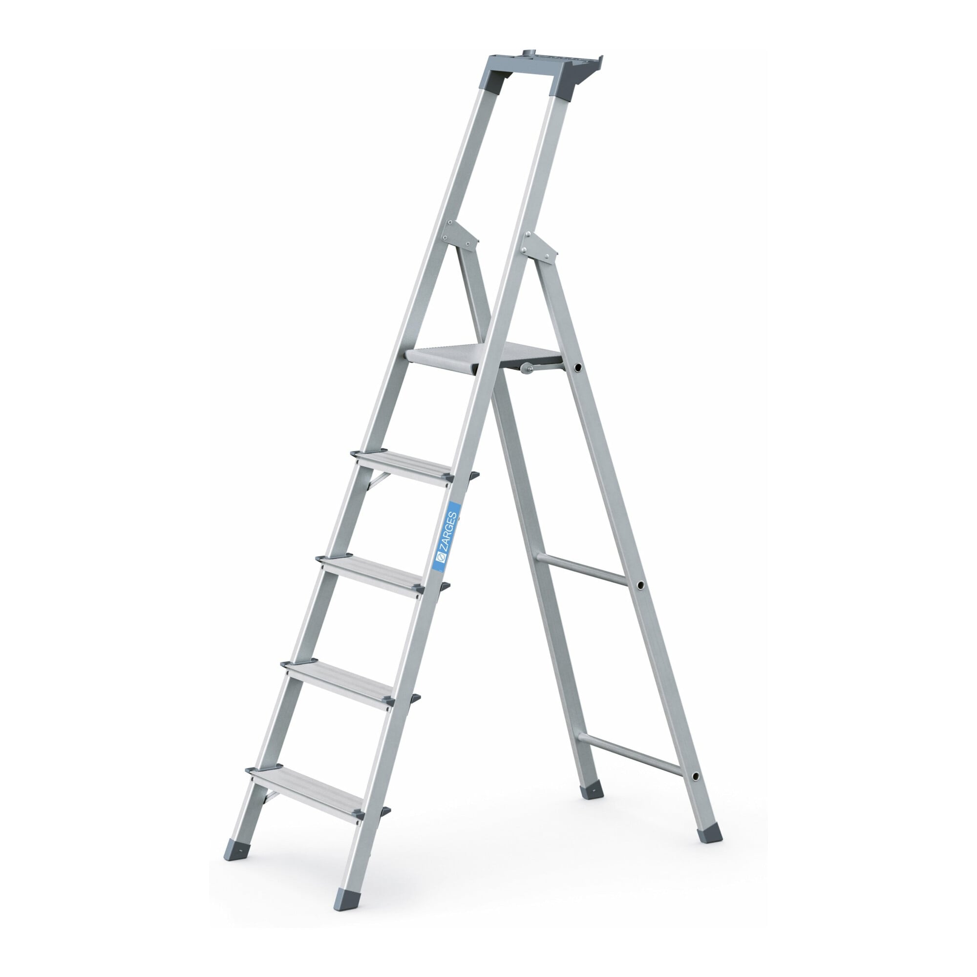 ZARGES Stufenstehleiter Aluufen - Einseitige Aluminium-Stehleiter mit Plattformhöhe von 1030 mm, eloxierten Holmen und 4,2 kg Gewicht
