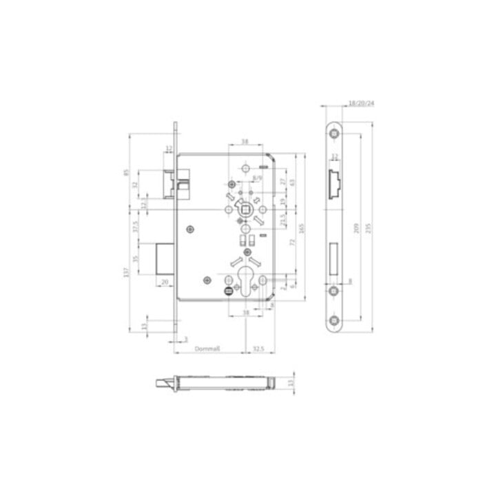 Zimmertür-Einsteckschloss BAD 20/ 55/78/8mm DIN R silber rd Kl 3