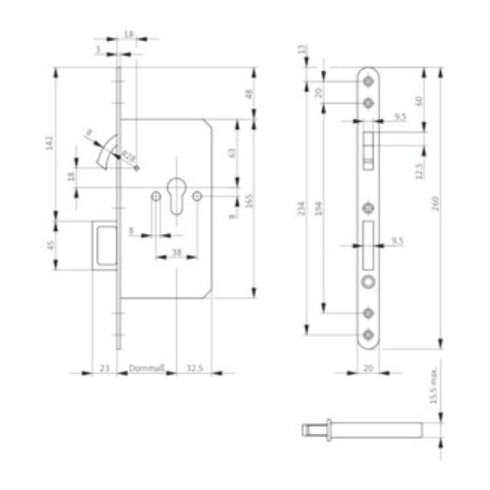 Zirkelriegelschloss Zirkelr./Springgriff PZ silber rd 20x250mm