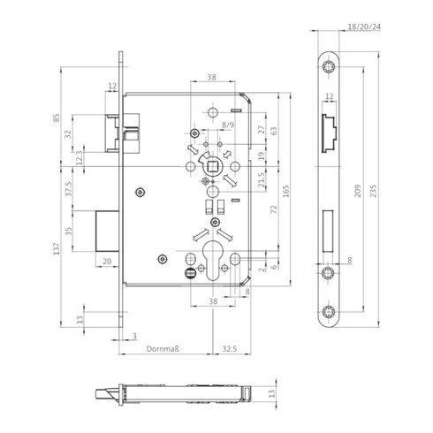 ZT-Einsteckschl.0515 PZ 20/ 65/72/8mm DIN L silber rd Kl 3 Zinkdruckgruss BKS