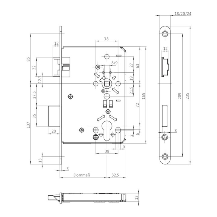 ZT-Einsteckschl.0515 PZ 20/ 65/72/8mm DIN R silber rd Kl 3 Zinkdruckgruss BKS