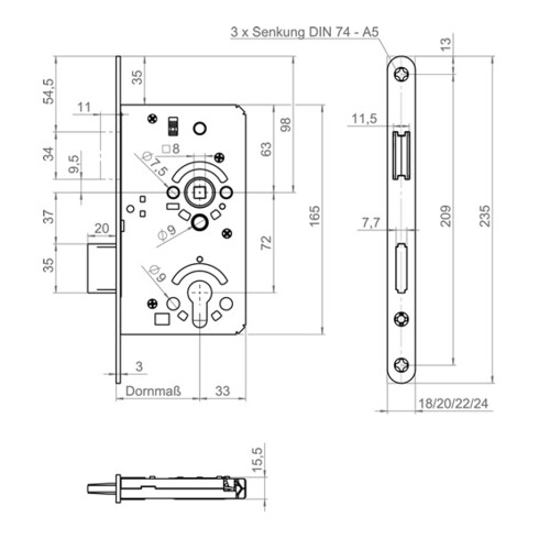 ZT-Einsteckschl.MG 50 SET PZW 24/ 55/72/8mm DIN L/R VA rd SSF