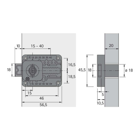 Zylinderkastenschloss variabel Prestige 2000 Z23,ø 18mm Dornm.15mm HETTICH