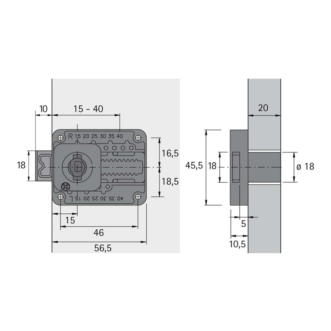 Zylinderkastenschloss variabel Prestige 2000 Z23,ø 18mm Dornm.15mm HETTICH