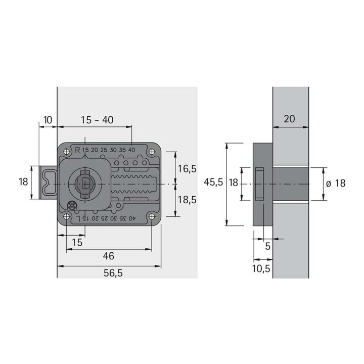 Zylinderkastenschloss variabel Prestige 2000 Z23,ø 18mm Dornm.15mm HETTICH